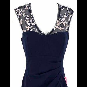 Alex Evenings Navy and Floral Embroidered Dress